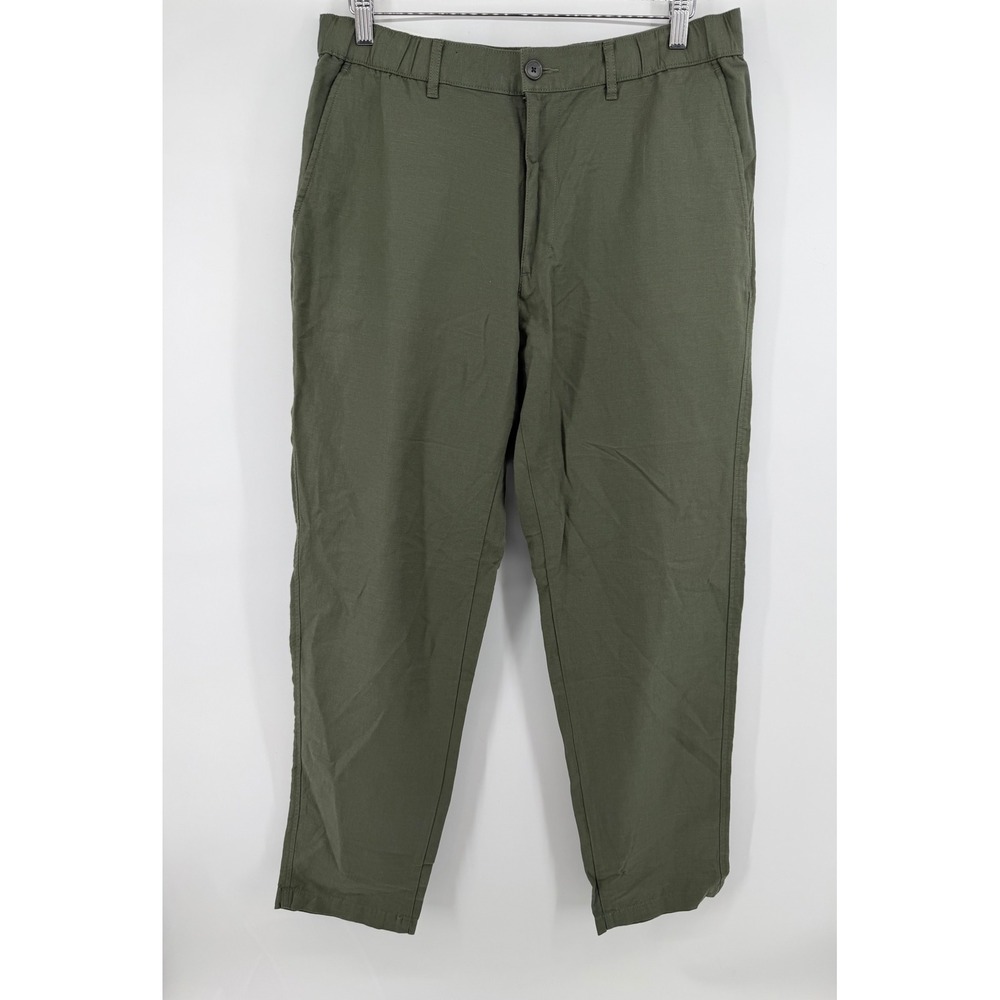 Cotton Linen Blend Relaxed Pants Olive Green Mens Size Large NWT